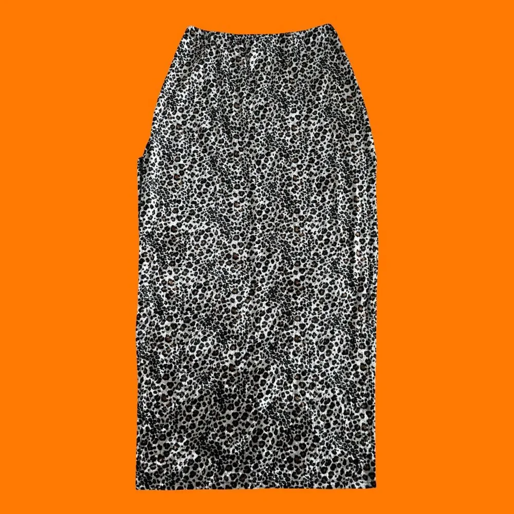 90's vintage leopard print velvet high slit maxi skirt S/M
